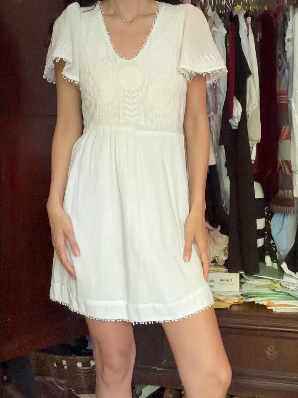 French Connection White Embroidered Mini Dress